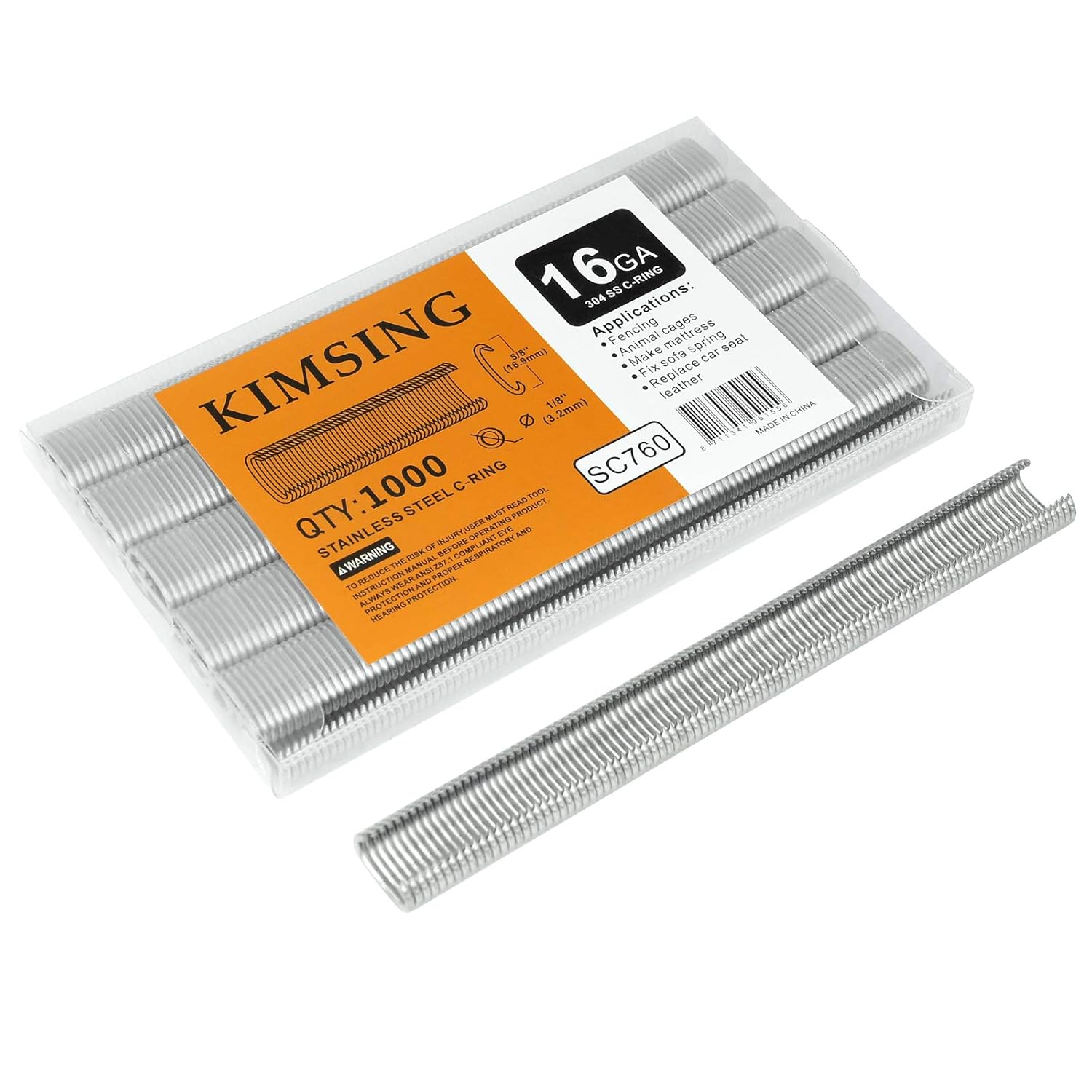 KIMSING SC760 – Juego de grapas de anillo en C de acero inoxidable con corona de 58 pulgadas, anillos en C, grapas de cerdo de alambre, sujetadores