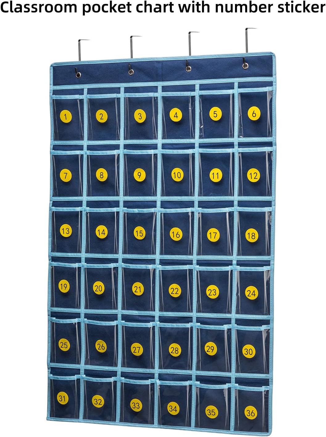 SAVERHO 36 bolsillos transparentes para el aula para teléfono celular y soporte para calculadora, bolsillo para colgar en la puerta del aula con