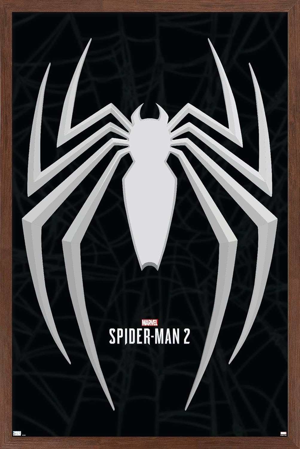 Trends International Marvel’s Spider-Man 2 – Póster de pared con icono de Peter Parker, 22.37 x 34.00 pulgadas, versión enmarcada de caoba