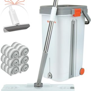 Juego de trapeador y cubo con escurridor con ruedas para el sistema doméstico, 6 trapeadores de microfibra reutilizables, almohadillas mágicas, Juego de trapeador y cubo con escurridor con ruedas para el sistema doméstico, 6 trapeadores de microfibra reutilizables, almohadillas mágicas,