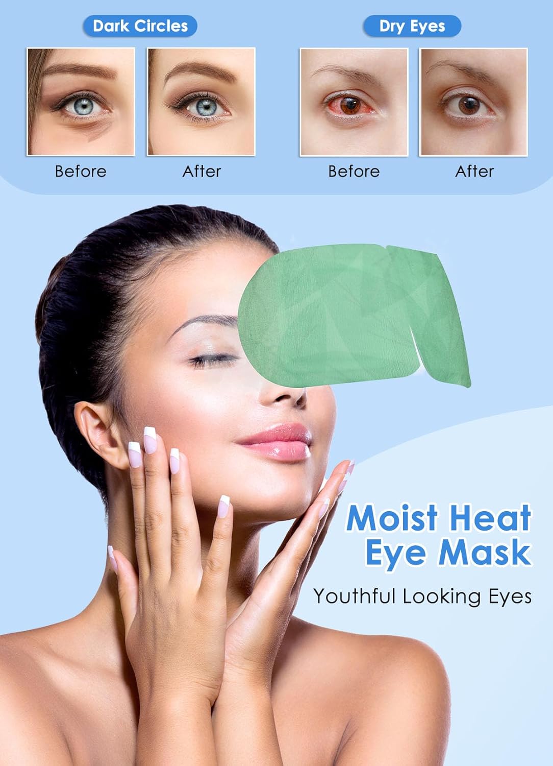 Máscara de ojos de calor de vapor para ojos secos, máscara de ojos calentada desechable, compresa de ojos cálida para ojeras, máscara de ojos de spa