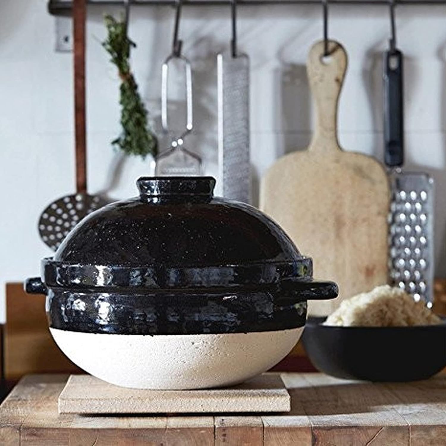 Nagatani Seitou ACT-03 Hase-en Kamado-san Earthenware Pot for 2 Cook Rice, Made in Japan (With Rice Spoon, Recipe) Diameter 8.5 inches (21.5 cm) x
