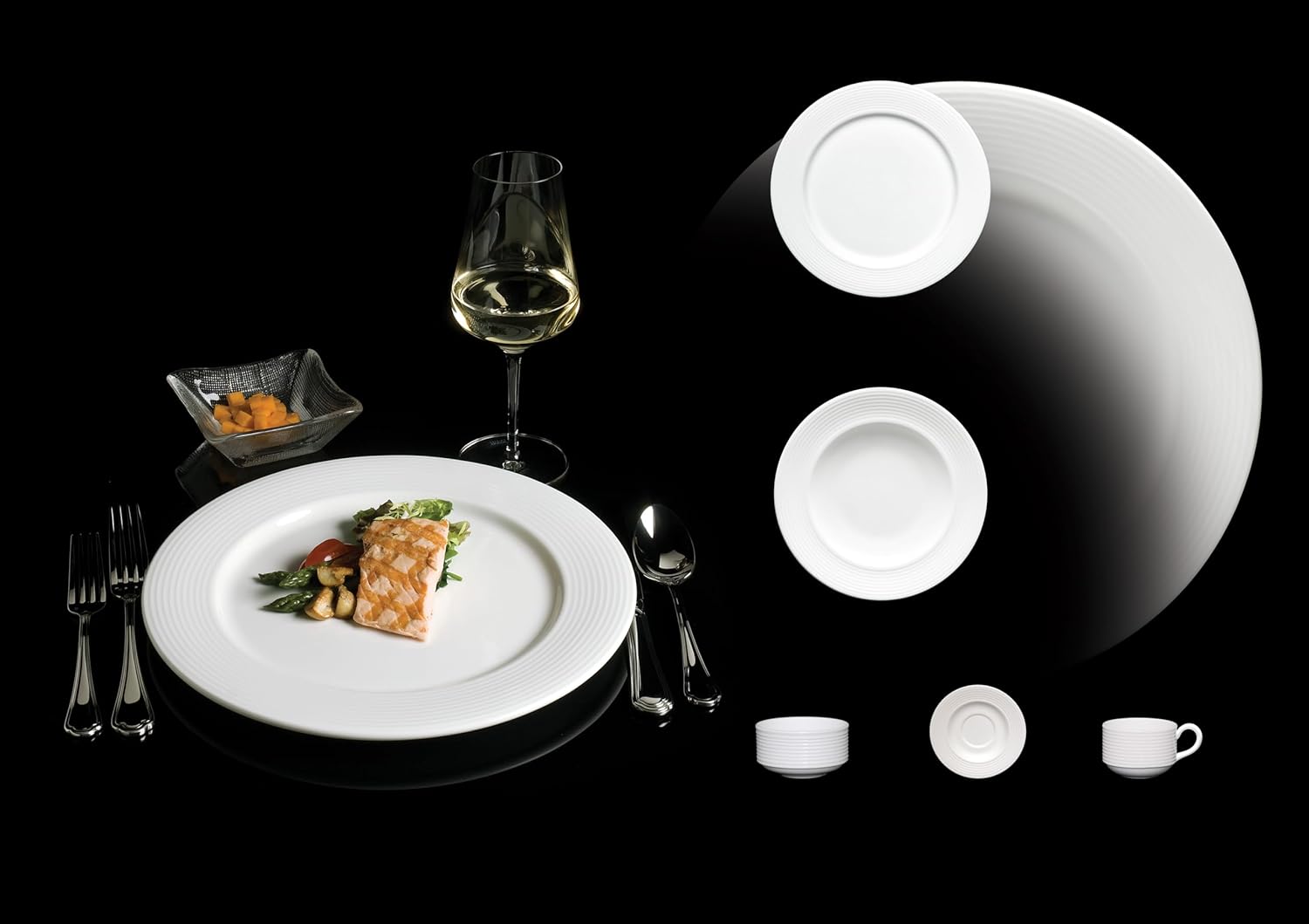 Fortessa Saterna Bone China – Juego de vajilla de 16 piezas, servicio para 4, color blanco