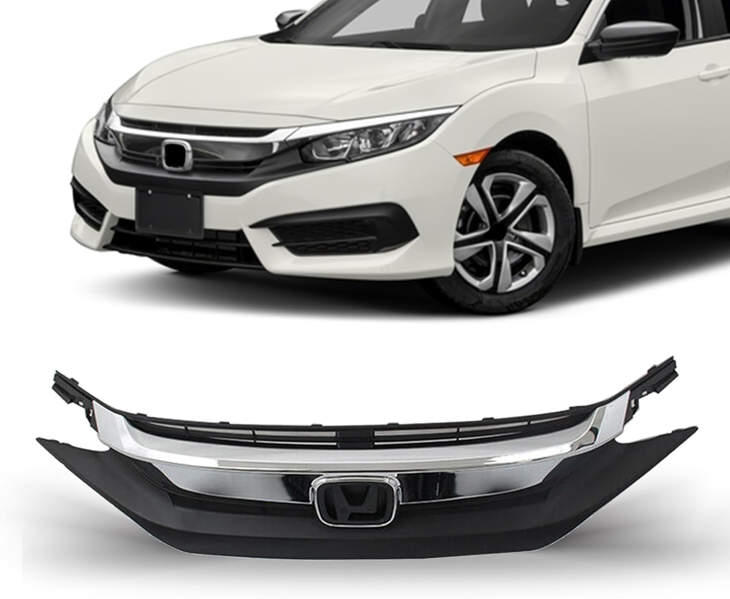 Tyrigion Parachoques delantero parrilla superior negro Wcromo para 2016 2017 2018 2019 Honda Civic HO1212117