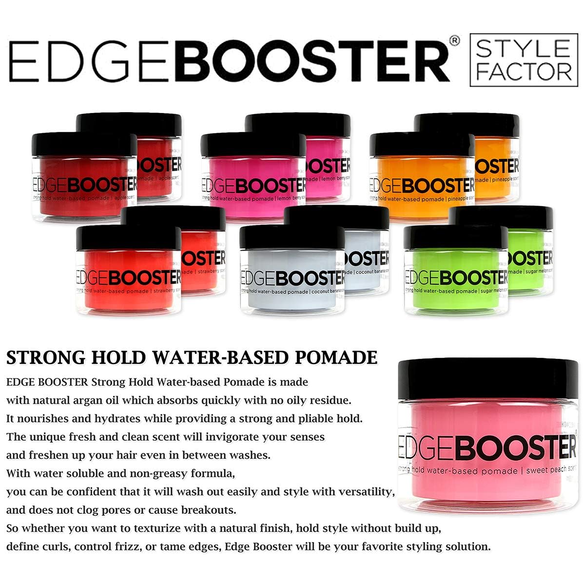 Oferta de 2 frascos Style Factor Edge Boost Strong Hold High Shine con pomada natural a base de agua de aceite de argán 3.38 oz (lima de cupino)