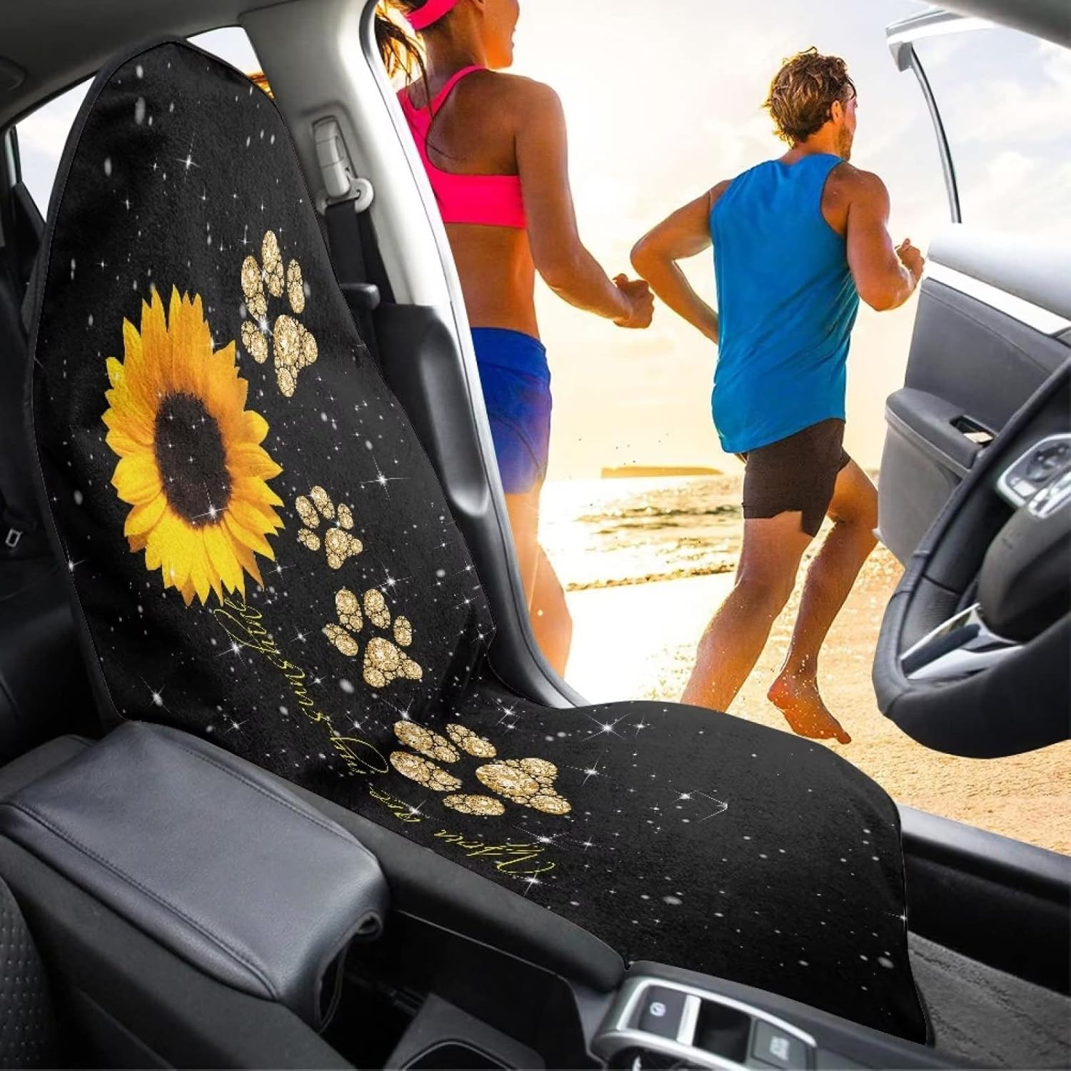 Accesorios de coche con diseño de pata de girasol para asiento de coche, toalla impermeable, protector de asiento de automóvil, lavable a máquina,