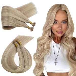 Ugeat I Tip – Extensiones de cabello humano con queratina de 18 pulgadas, extensiones de cabello humano #P1813 rubio ceniza con reflejos rubios Ugeat I Tip – Extensiones de cabello humano con queratina de 18 pulgadas, extensiones de cabello humano #P1813 rubio ceniza con reflejos rubios
