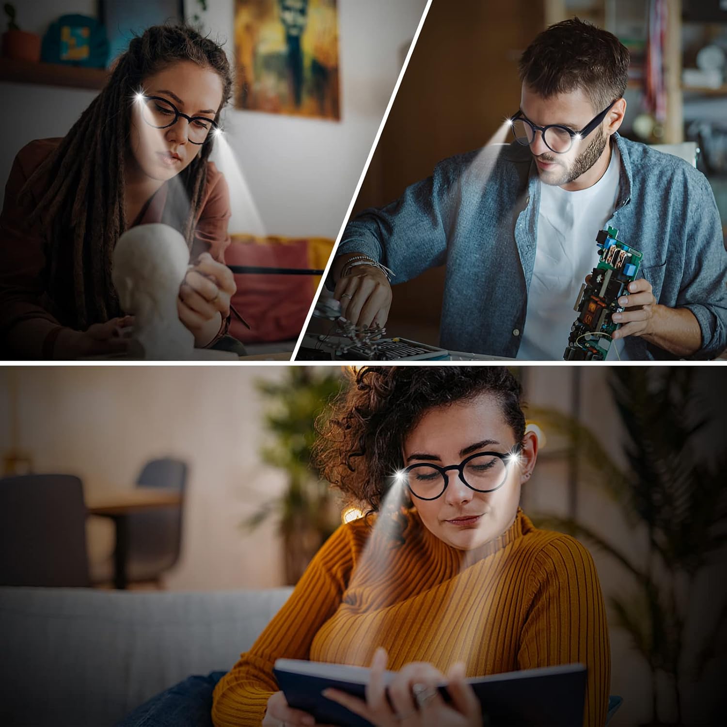 Gafas de lectura con luces para hombres y mujeres, recargables, con bloqueo de luz azul, antifatiga ocular