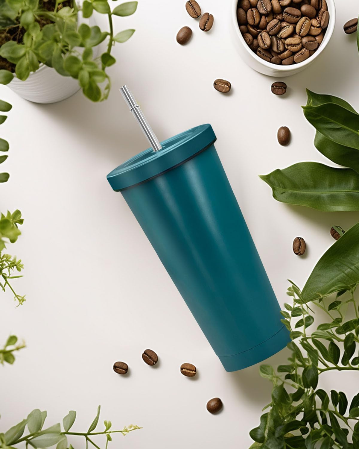 Vaso de 25 onzas con tapa y pajilla, vaso de acero inoxidable aislado al vacío, taza de café reutilizable con aislamiento al vacío, taza de café con