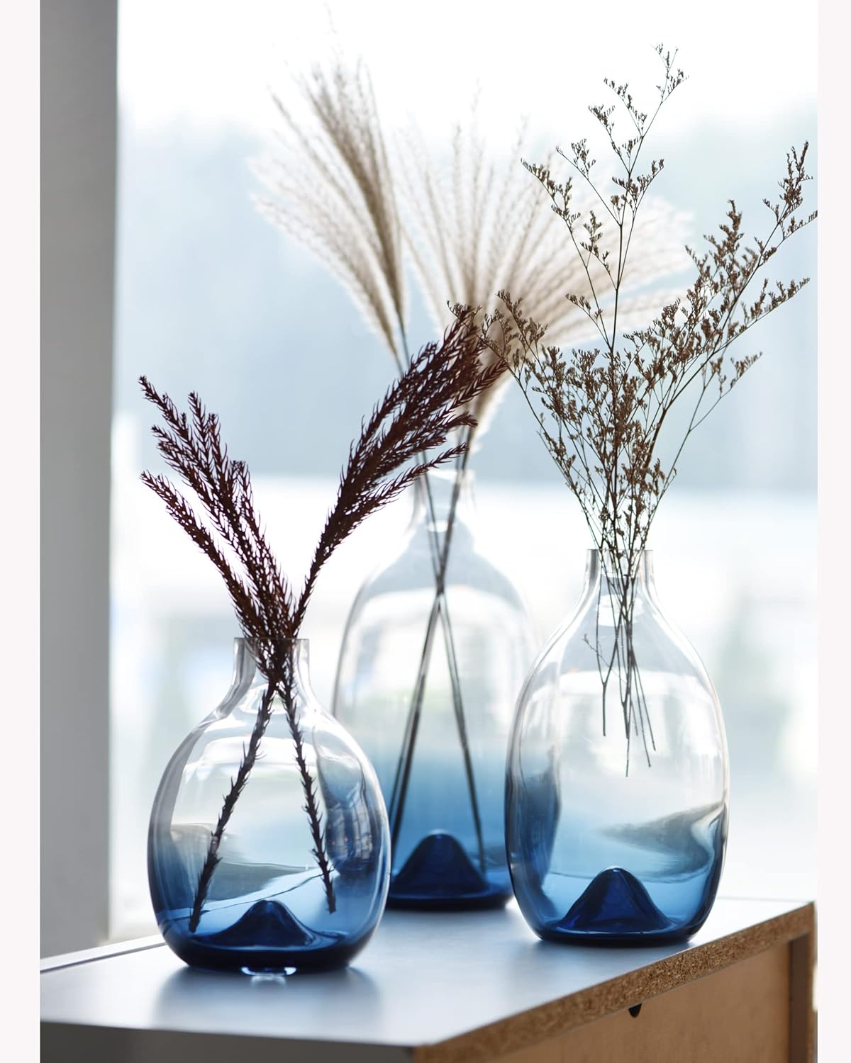 CONVIVA Jarrón de cristal para flores, moderno centro de mesa decorativo, diseño simple, soplado a mano, decoración del hogar, cocina, comedor, sala