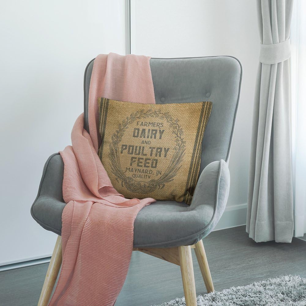 HGOD DESIGNS Funda de almohada vintage de arpillera, saco de alimentación de algodón y lino, funda de cojín cuadrada estándar para hombres y