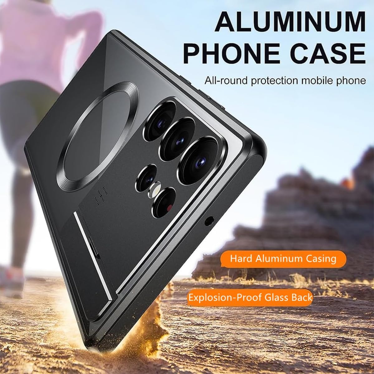 Funda para teléfono Samsung S21S22S23 con soporte plegable de succión ultra magnética, carcasa magnética de metal para ventana grande, carcasa