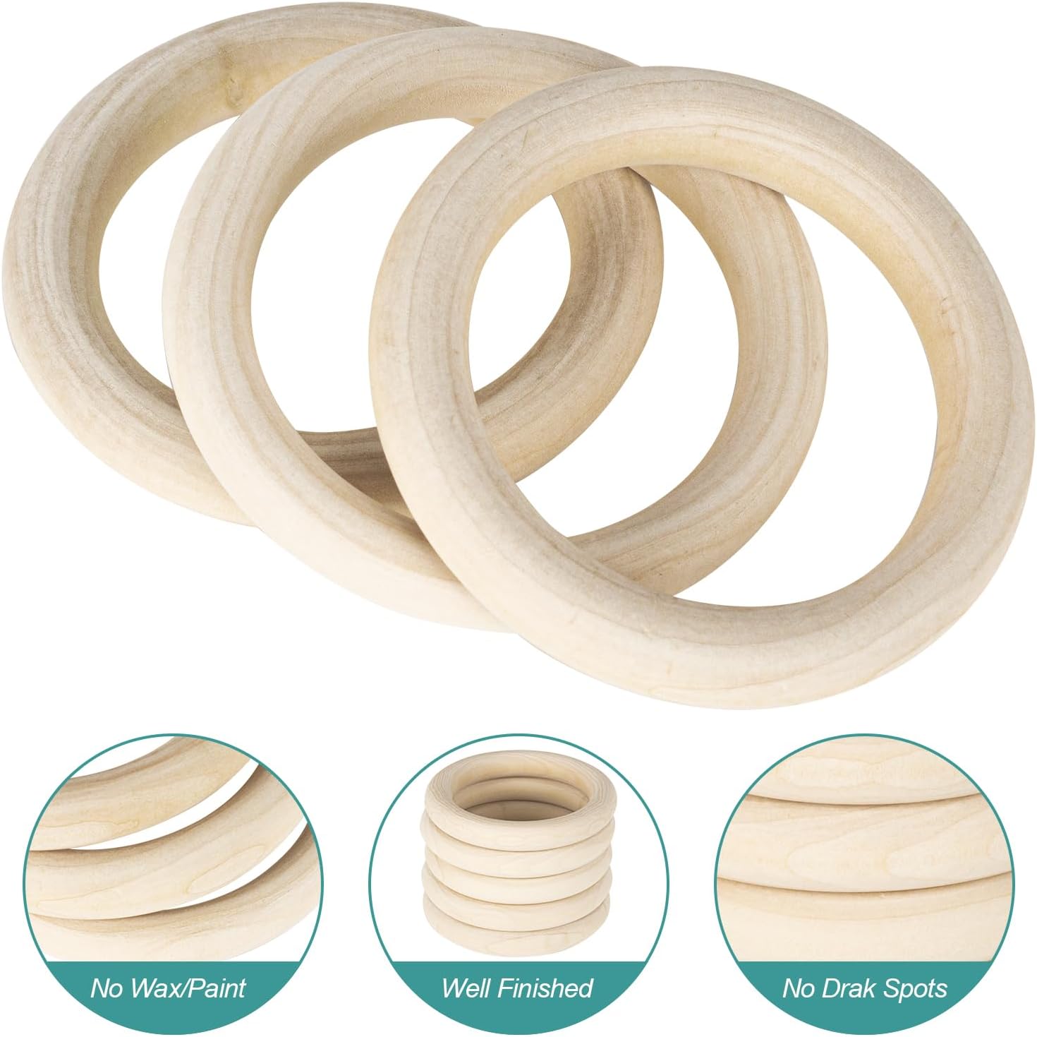 20 anillos de madera sin terminar de 2.362 in para manualidades, anillos de madera maciza natural para manualidades sin pintura, anillos de madera