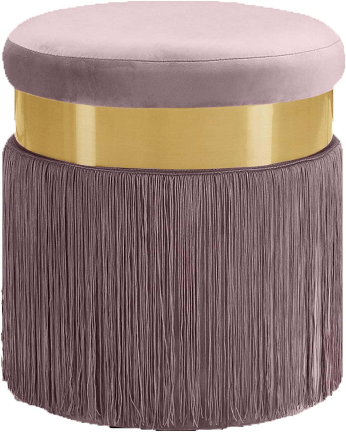 Meridian Furniture Yasmine Collection Modern – Taburete otomano tapizado de terciopelo contemporáneo con banda de acero inoxidable con acabado