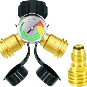 Medidor de tanque de propano con regulador POL a QCC1tipo 1, adaptador en T para conexión de tanque de propano de 5 a 100 libras a parrillas de Medidor de tanque de propano con regulador POL a QCC1tipo 1, adaptador en T para conexión de tanque de propano de 5 a 100 libras a parrillas de