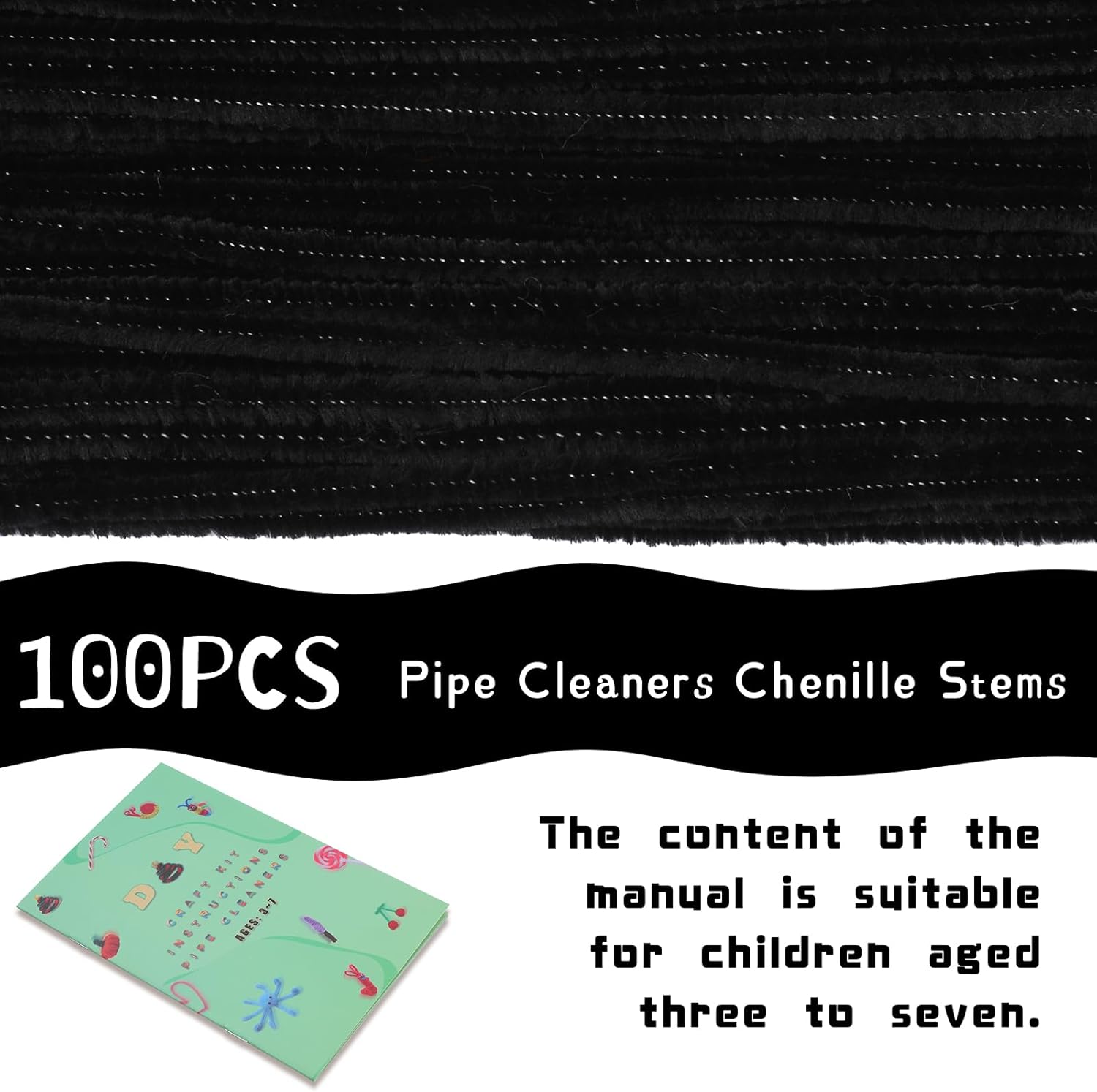 Giwrmu 100 piezas de tallos de felpilla para limpiar pipas negras, suministros de manualidades con palos peludos, limpiador de tuberías de colores