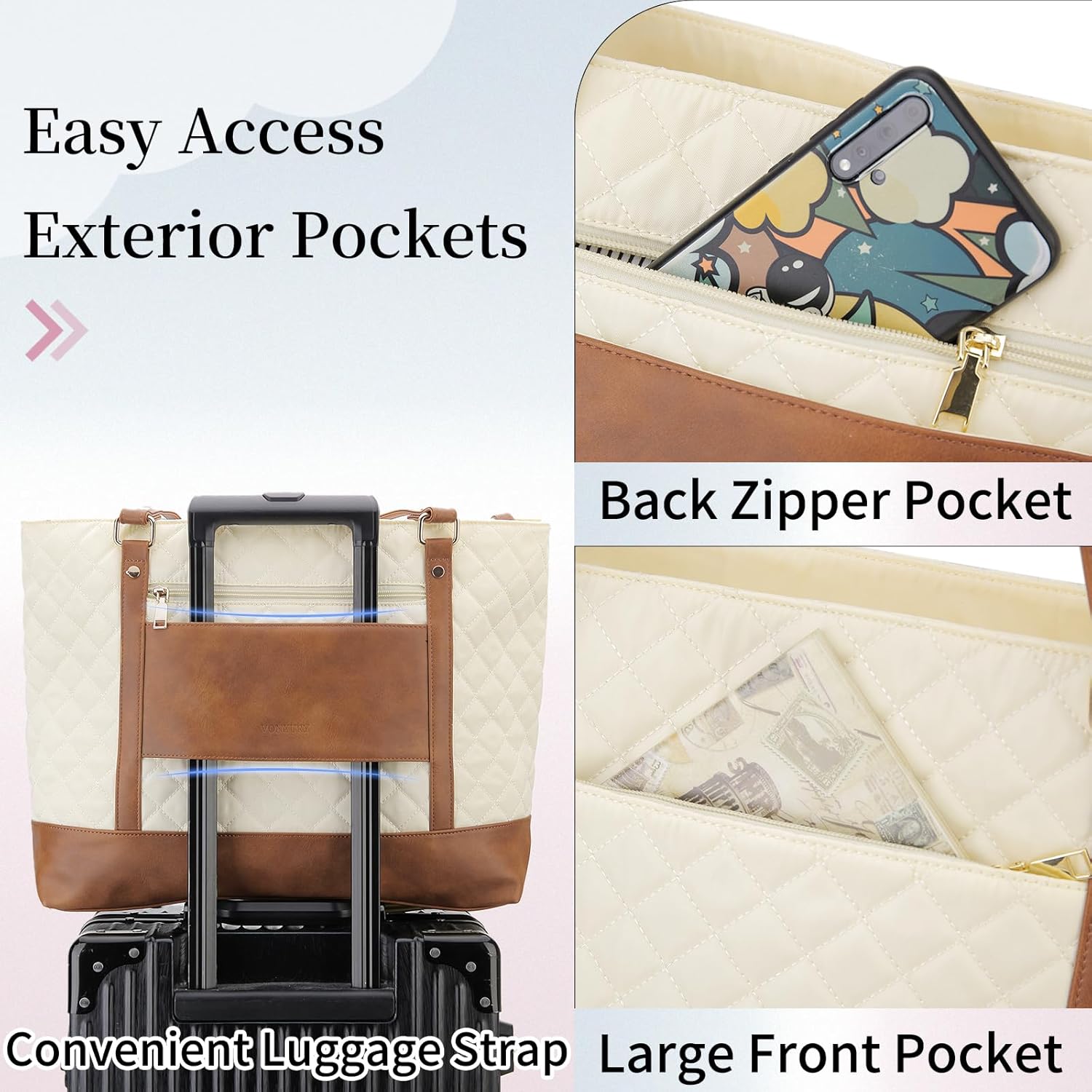 VONXURY – Bolsa de mano para laptop para mujer, bolsa de hombro para computadora de 15.6 pulgadas, bolsa de trabajo para profesores, bolsa de viaje