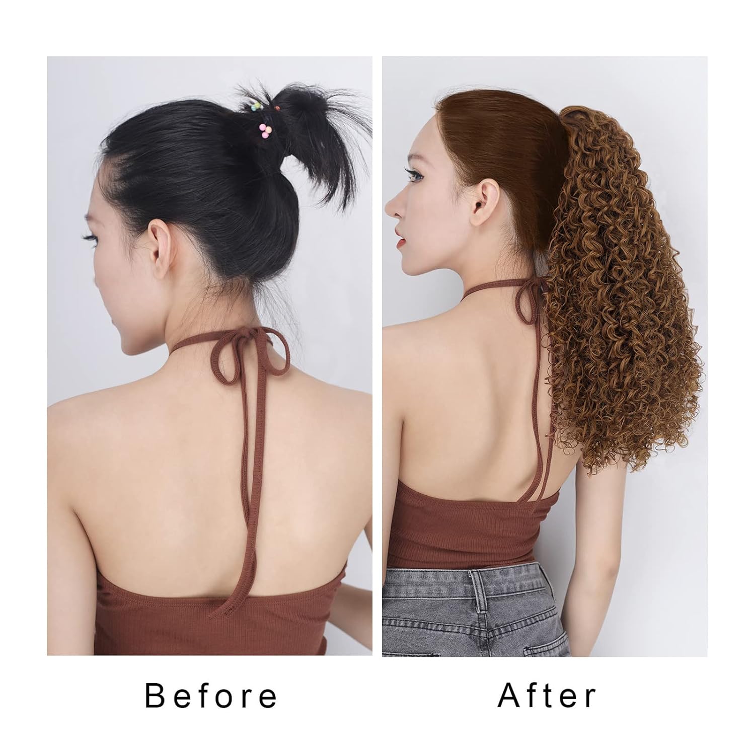 Cola de caballo rizada y ondulada con cordón, color rubio oscuro, pieza de cabello sintético natural, con clip, extensiones de cola de caballo