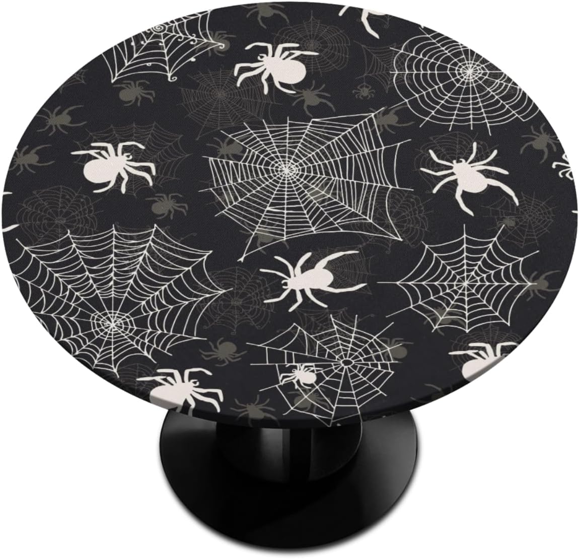 Mantel redondo de tela de araña de Halloween, impermeable, resistente a derrames y arrugas, lavable, reutilizable, tela de araña negra, borde