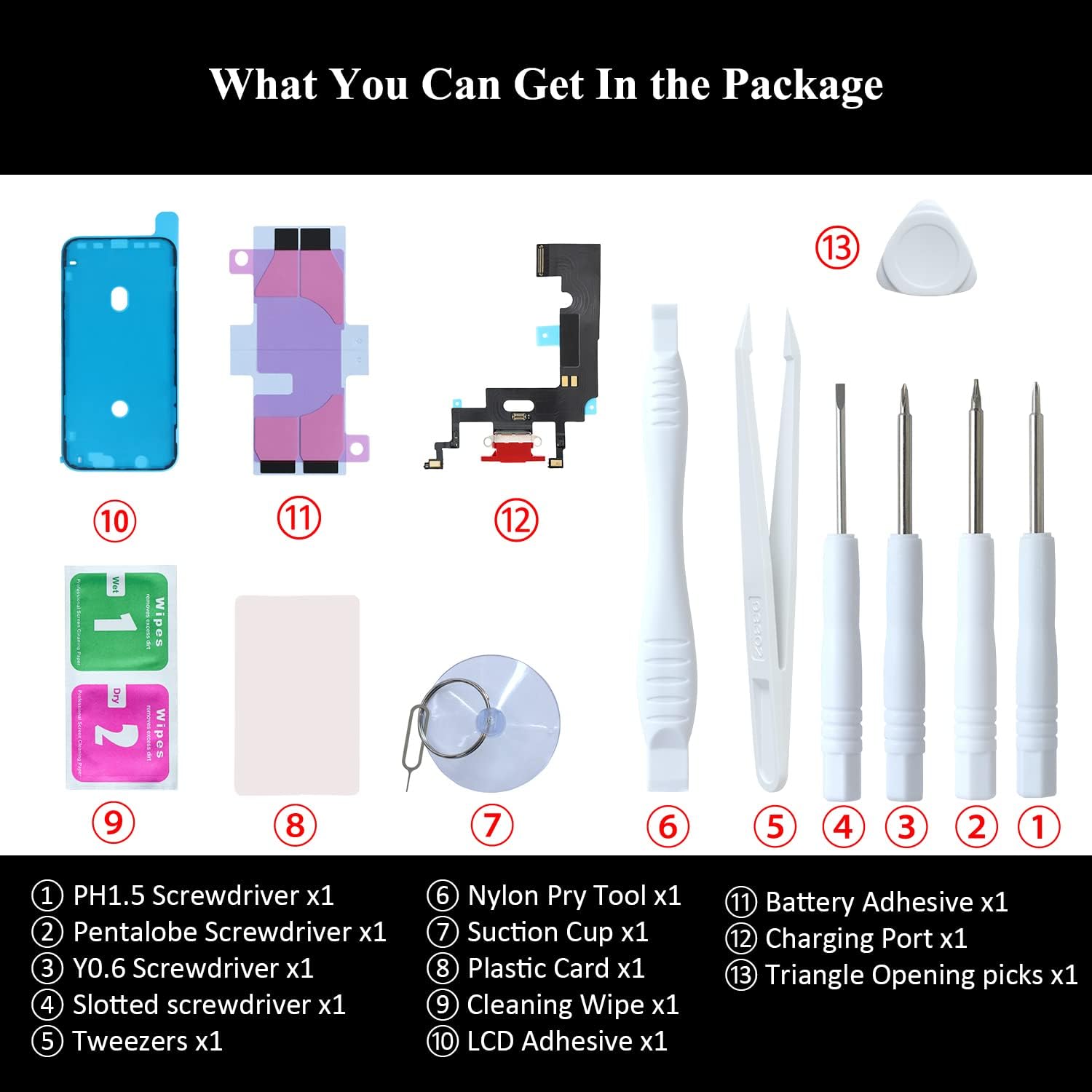 Reemplazo del puerto de carga para iPhone XR, conjunto de micrófono con herramientas de reparación para iPhone XR de 6.1 pulgadas, todos los