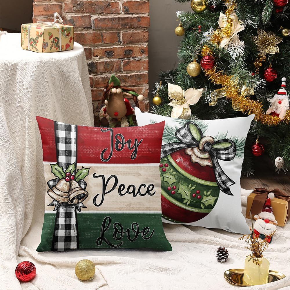 DFXSZ Juego de 4 fundas de almohada navideñas de 18 x 18 pulgadas, fundas de almohada de lana cuadriculada, fundas decorativas de eucalipto, fundas