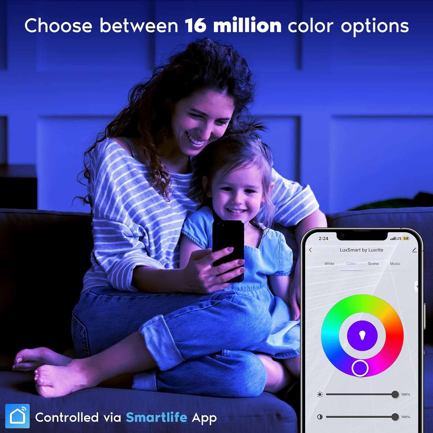 LUXRITE Iluminación empotrable LED inteligente de 6 pulgadas, cambio de color RGBW, aplicación WiFi y control de voz, compatible con Alexa y Google