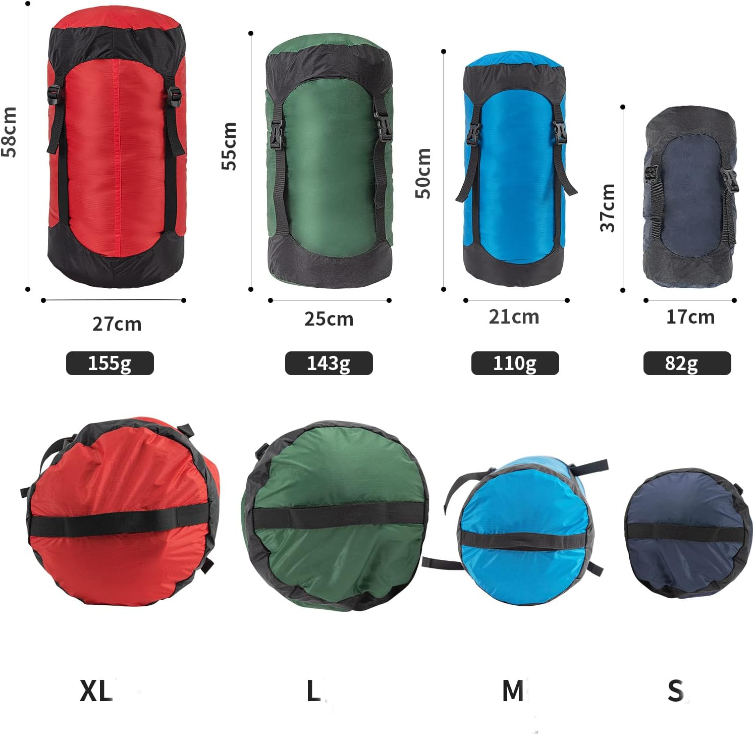 2 sacos de compresión de 8L18L25L35L, saco de dormir ligero, saco de compresión para camping, senderismo, viajes de mochilero
