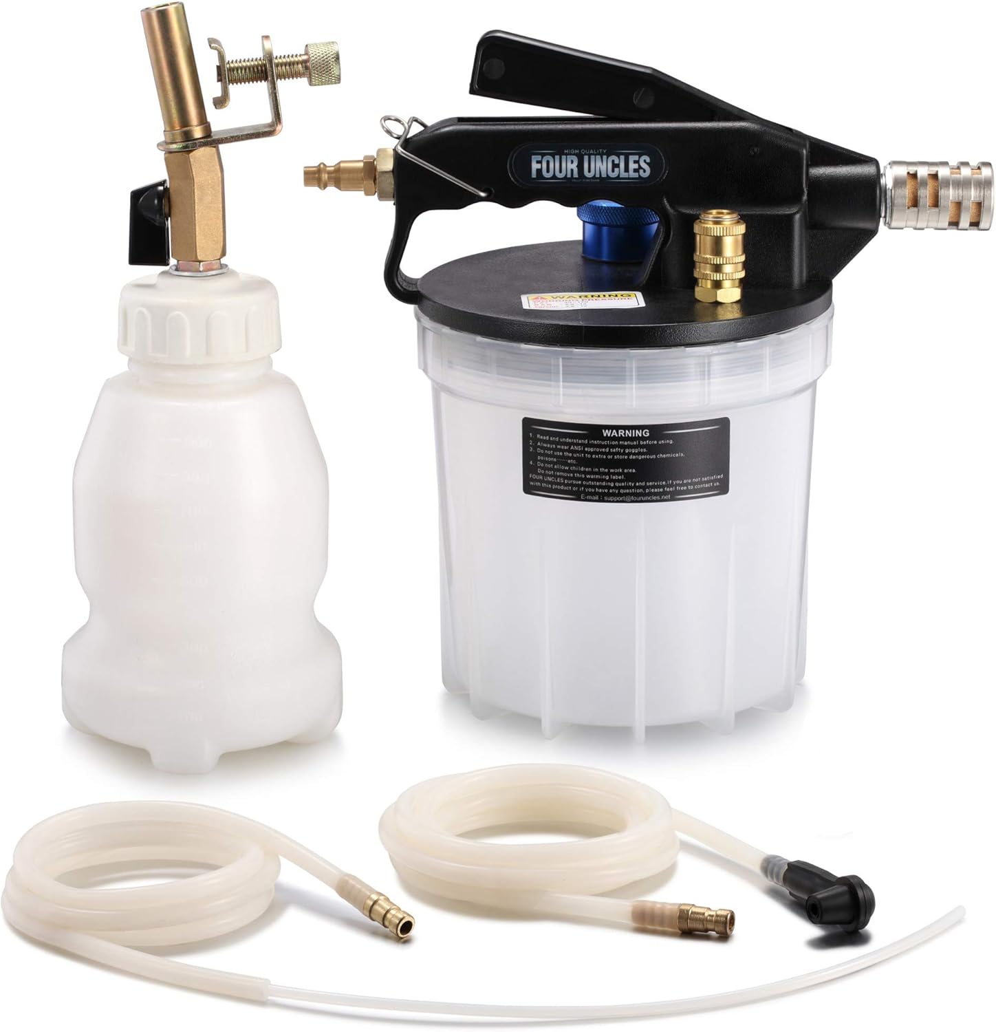 FOUR UNCLES Kit de bomba de vacío de purga de frenos de 2L – Kit de purga de frenos neumática con extractor de líquido de frenos de 2L y botella de