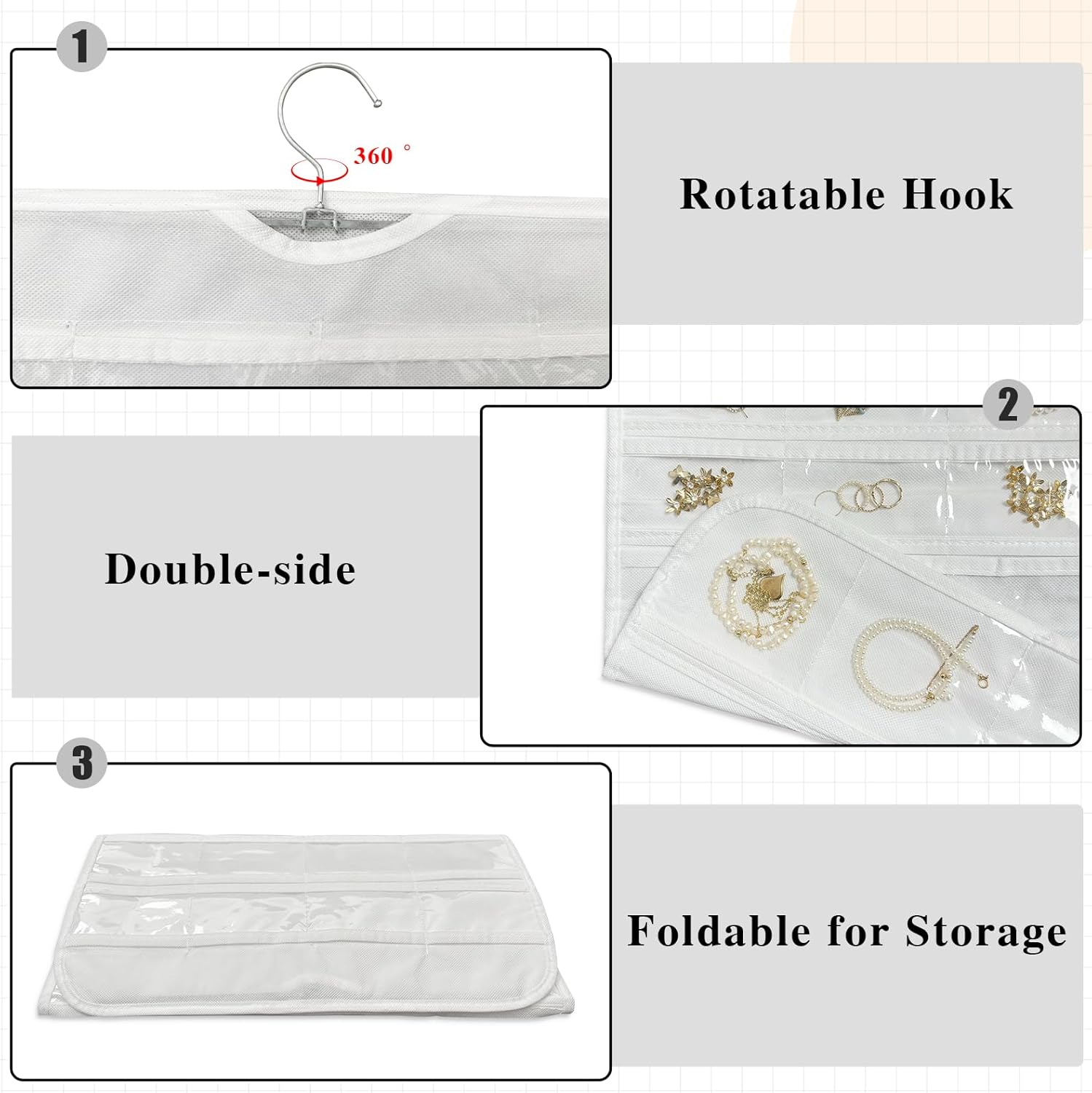 1 organizador de joyas colgante, organizador de joyas de 80 bolsillos para colgar, para joyas, aretes, collares, pulseras, anillos, soporte de viaje