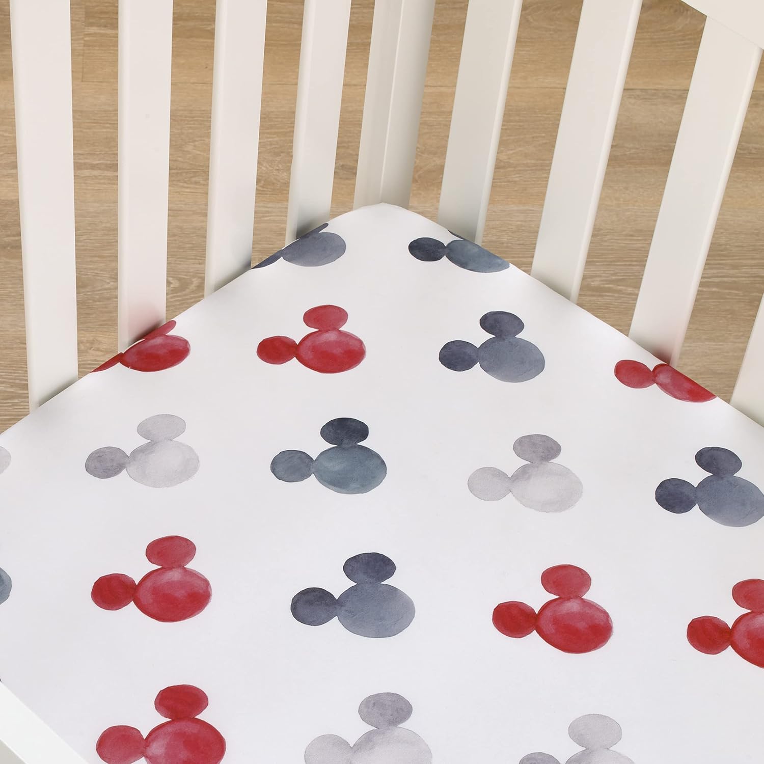 Disney Mickey Mouse – Sábana bajera ajustable para cuna, color negro, blanco, gris y rojo