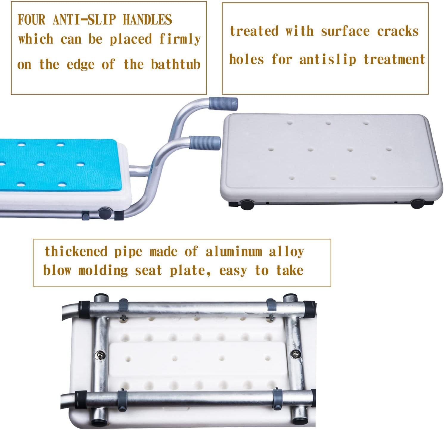 Silla de ducha ancha de aluminio de longitud ajustable resistente, asiento de bañera de plástico para adultos, personas mayores, ancianos, hasta 300