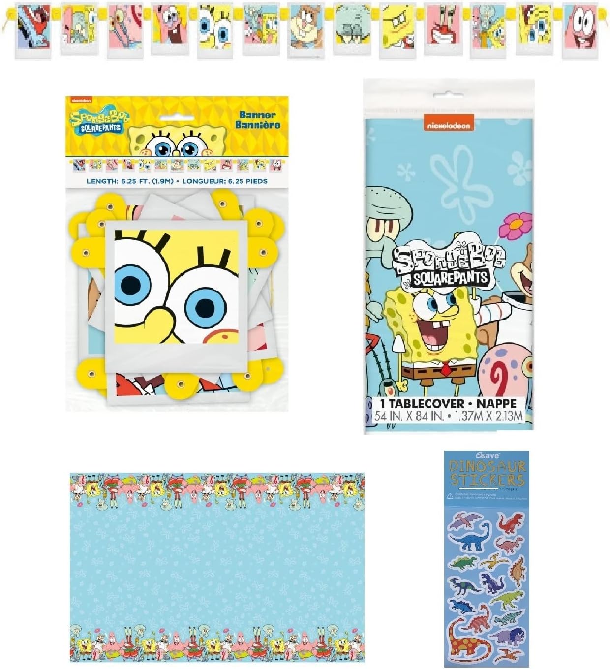 Paquete de decoración de Bob Esponja para fiesta de cumpleaños incluye 1 pancarta articulada, 1 mantel de mesa, 1 hoja de calcomanías de asur