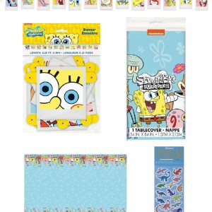 Paquete de decoración de Bob Esponja para fiesta de cumpleaños incluye 1 pancarta articulada, 1 mantel de mesa, 1 hoja de calcomanías de asur Paquete de decoración de Bob Esponja para fiesta de cumpleaños incluye 1 pancarta articulada, 1 mantel de mesa, 1 hoja de calcomanías de asur