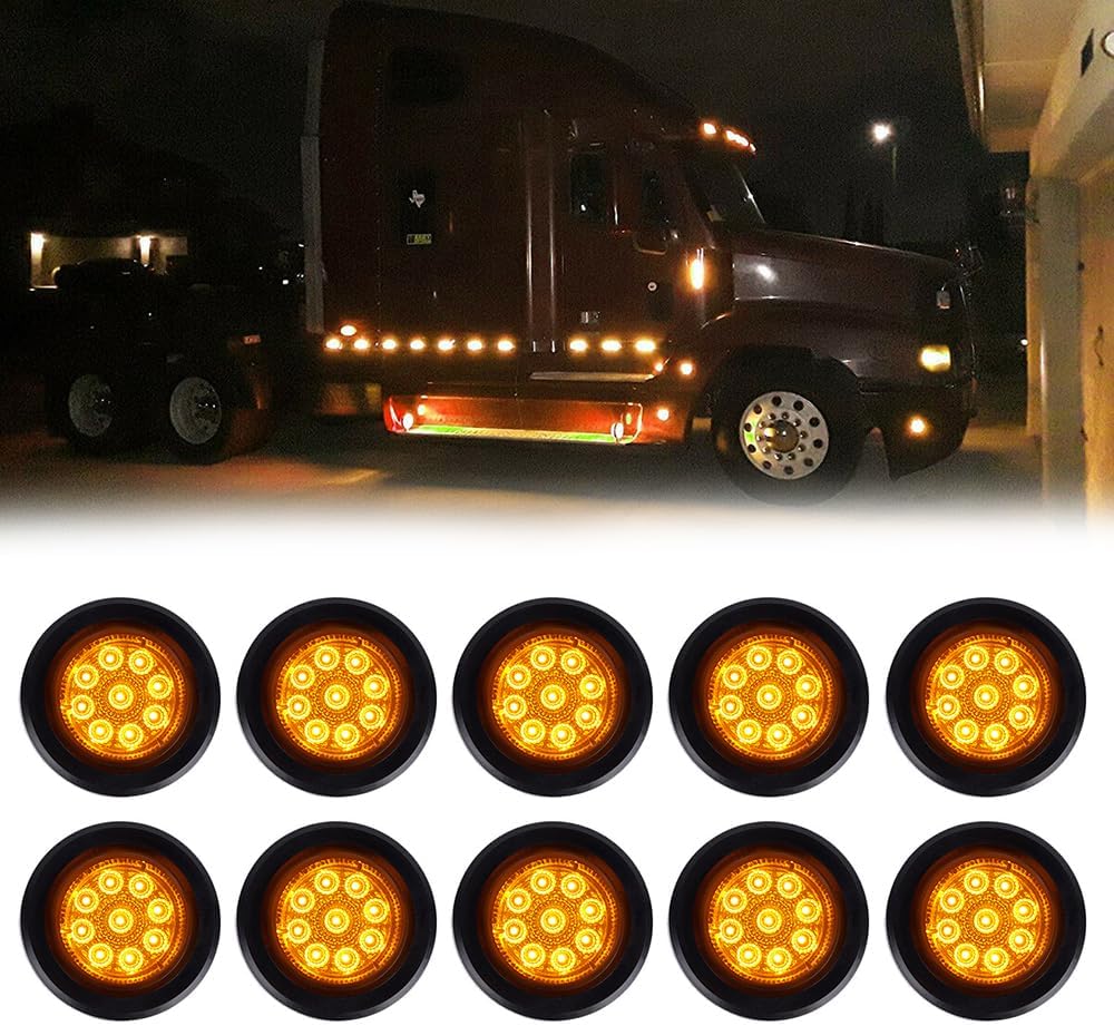 Baceyong Luces de marcador de remolque, 10 luces redondas de remolque ámbar de 2 pulgadas para camiones de caravana, luces de marcador de