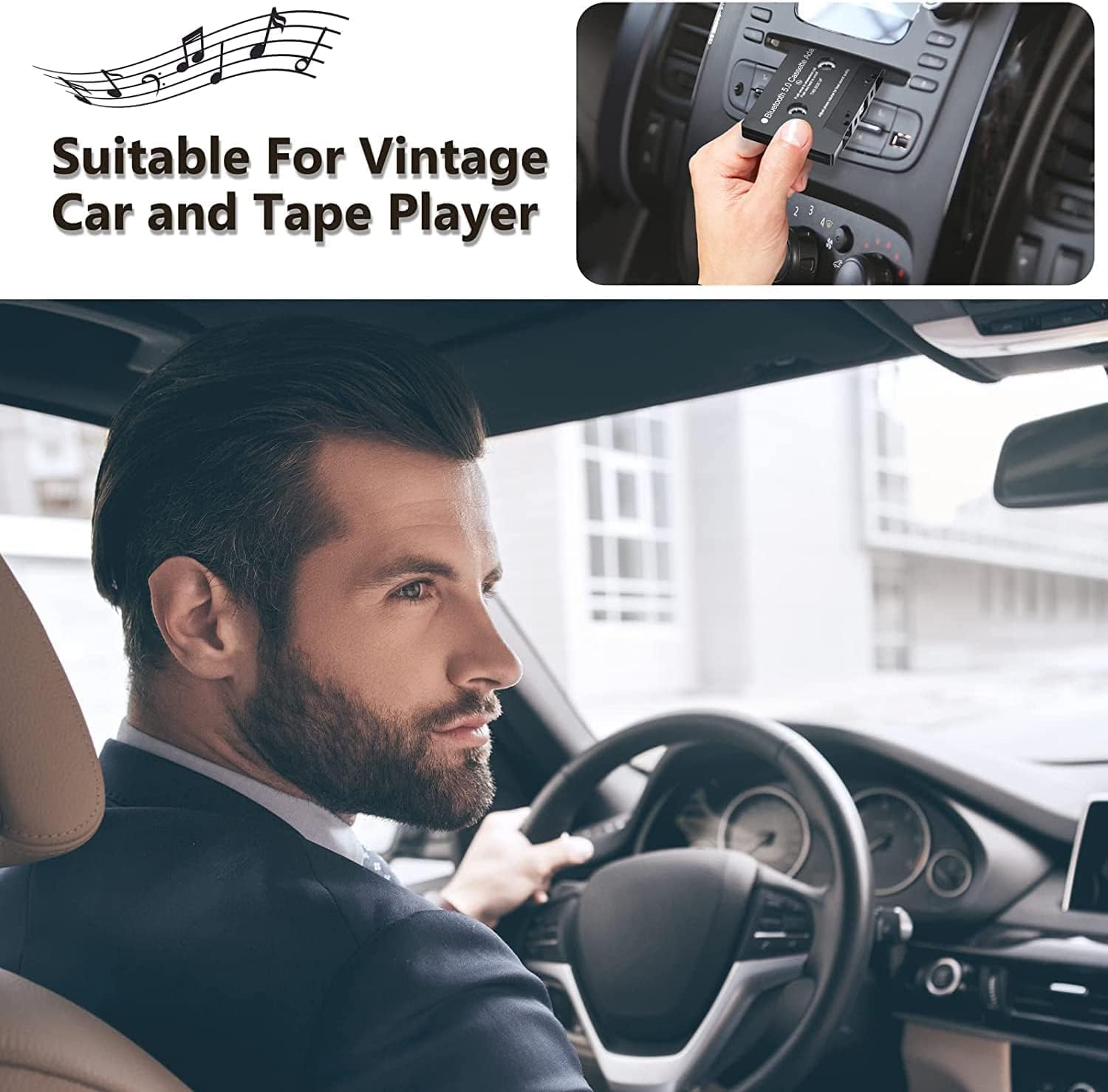 Audio Cassette Aux Adapter, Bluetooth 5.0 Cassette Receiver,Cassette Tape to Aux Adapter,Tape Audio Adapter, Tape Desk Player for Listening Mobile