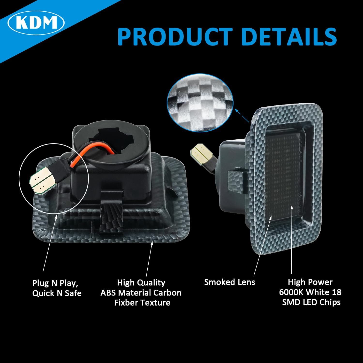 KDM Luz de matrícula LED con patrón de fibra de carbono negra para Ford F150 Raptor 2015-2022, reemplazo de ensamblaje, lámpara trasera de camioneta