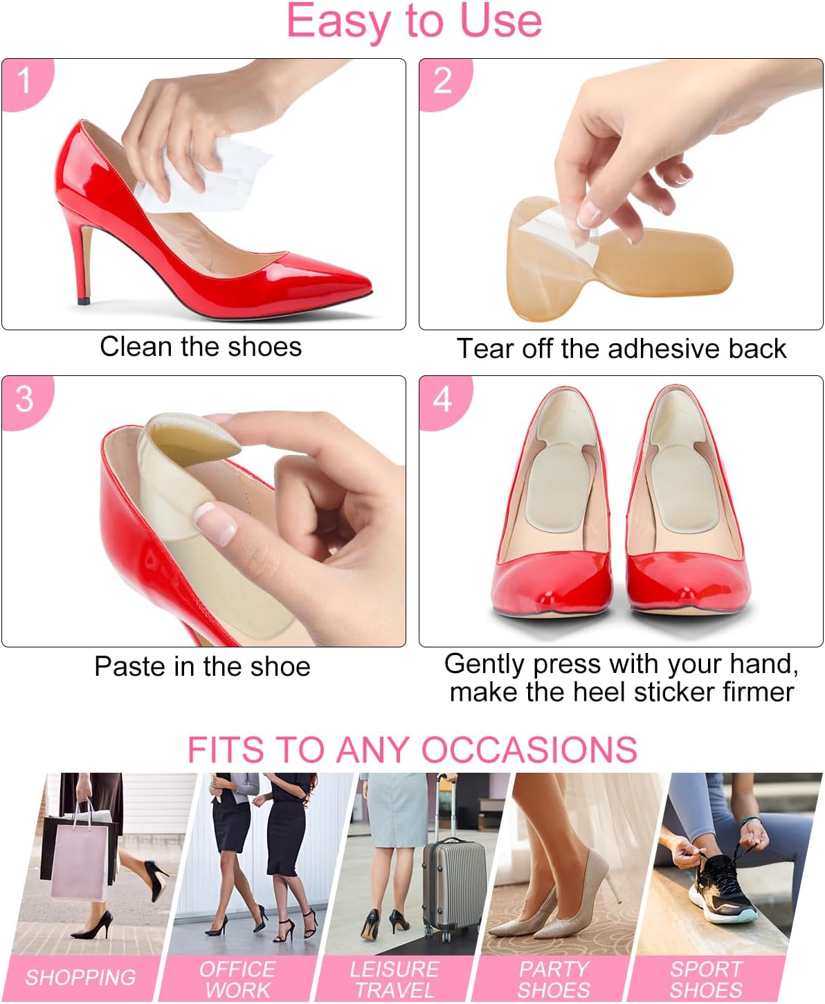 10 almohadillas cómodas de tacón alto, cojines de bola de pie para talones, insertos de zapatos de silicona para zapatos de mujer demasiado grandes,