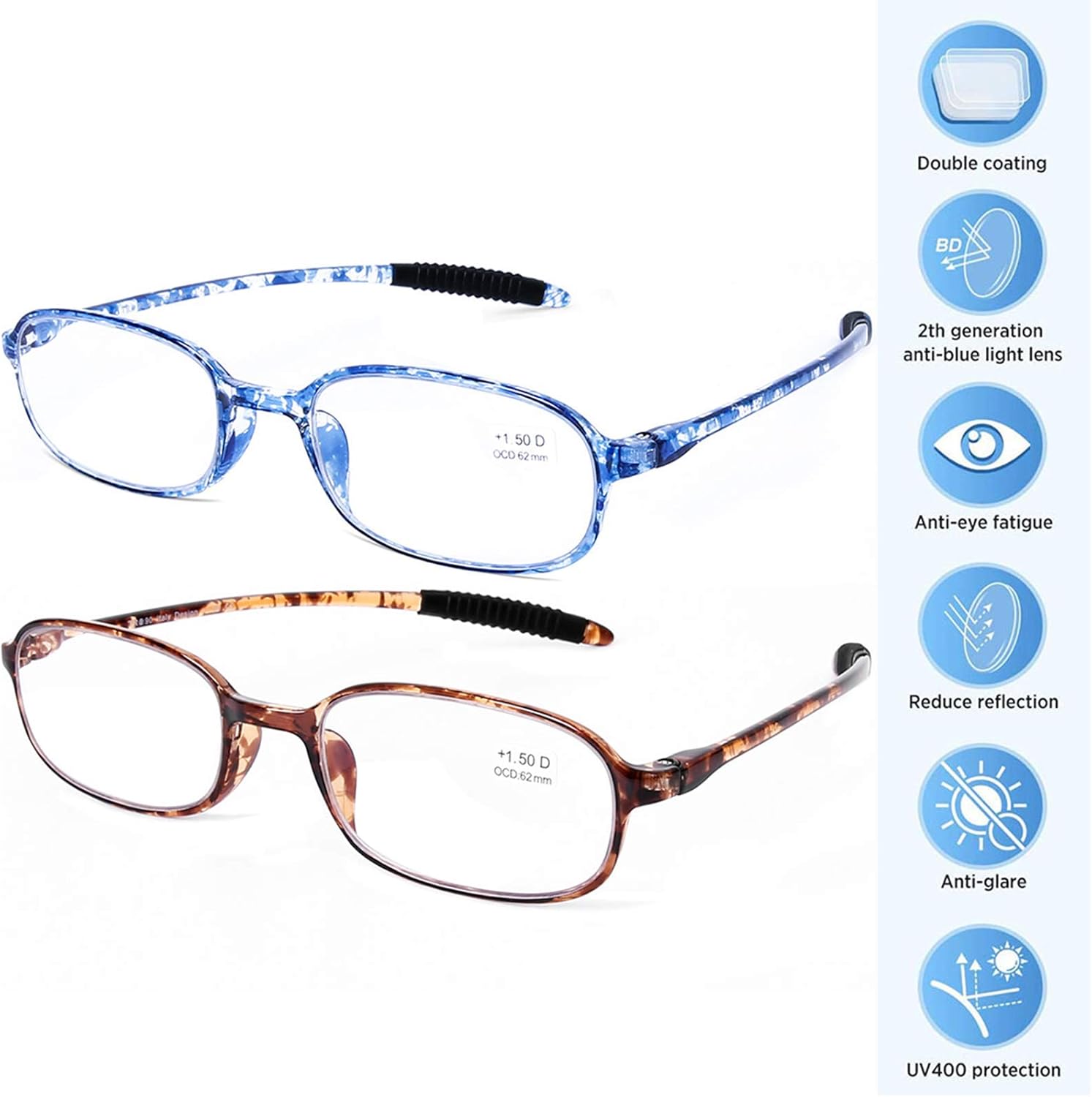 Lentes de lectura para computadora con bloqueo de luz azul, ligeras, para mujeres y hombres.