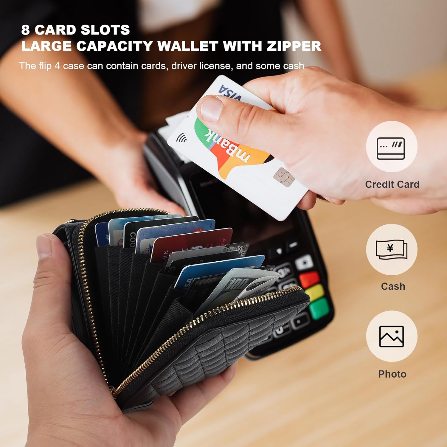 KIHUWEY Funda tipo cartera para Samsung Galaxy Z Flip 5, bolso cruzado con cremallera con ranura para tarjeta de crédito, bloqueo RFID, correa