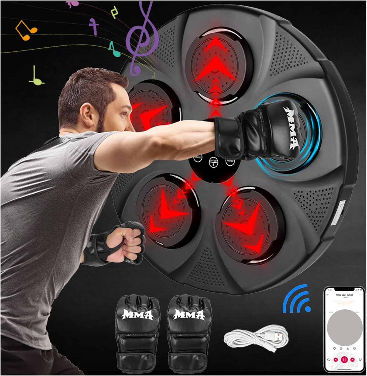 Máquina electrónica inteligente de boxeo de música, máquina de boxeo montada en la pared, máquina de entrenamiento inteligente de boxeo para el