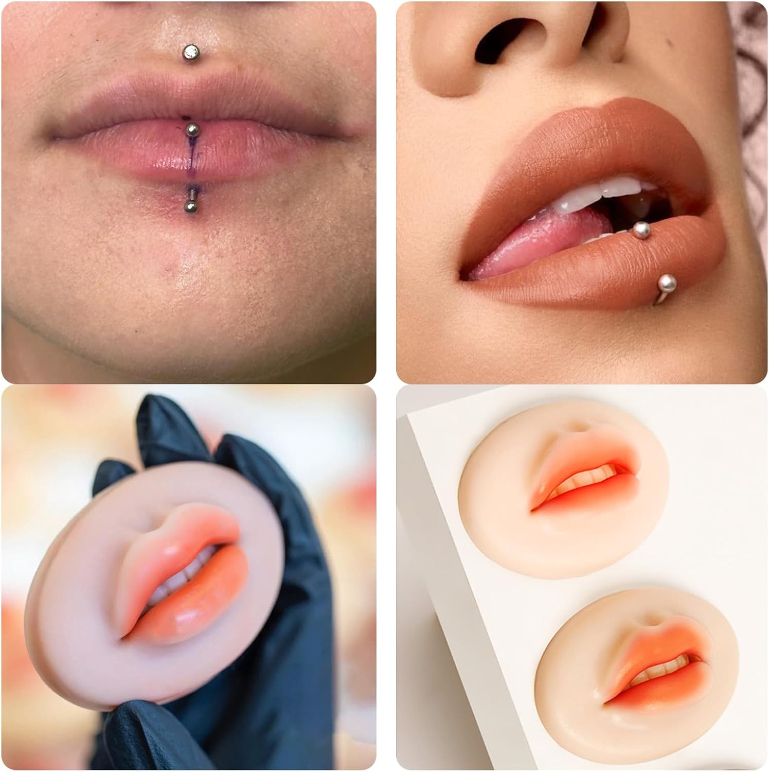 Piercing de silicona para practicar piezas corporales, 7 piezas para orejas, nariz, lengua, boca, ombligo, juego de modelos para práctica de
