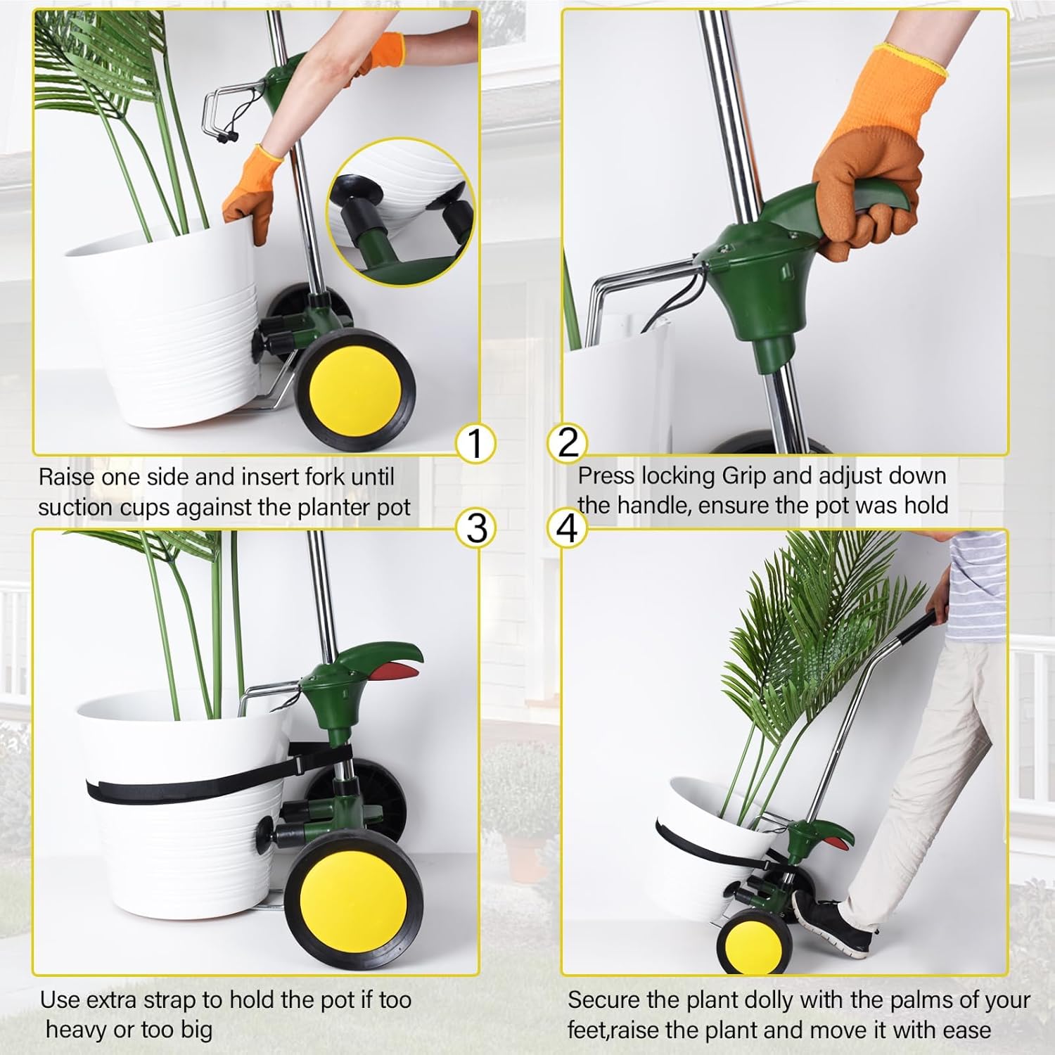 EZwoks Carrito de plantas con ruedas resistente, rodillos de brazo de agarre ajustables para plantas al aire libre, se adapta a macetas de 8 a 30