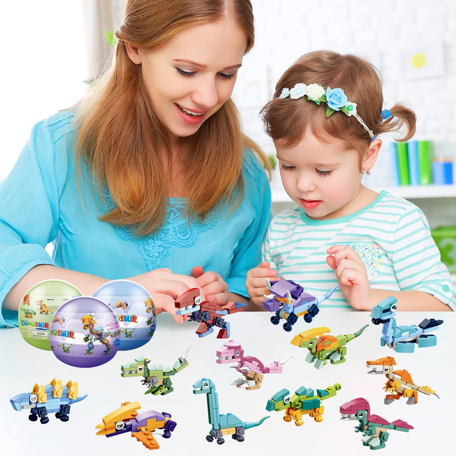 Juego de bloques de construcción de dinosaurios prellenados 12 en 1, 12 piezas de mini bloques de construcción, juguetes de bloques de construcción