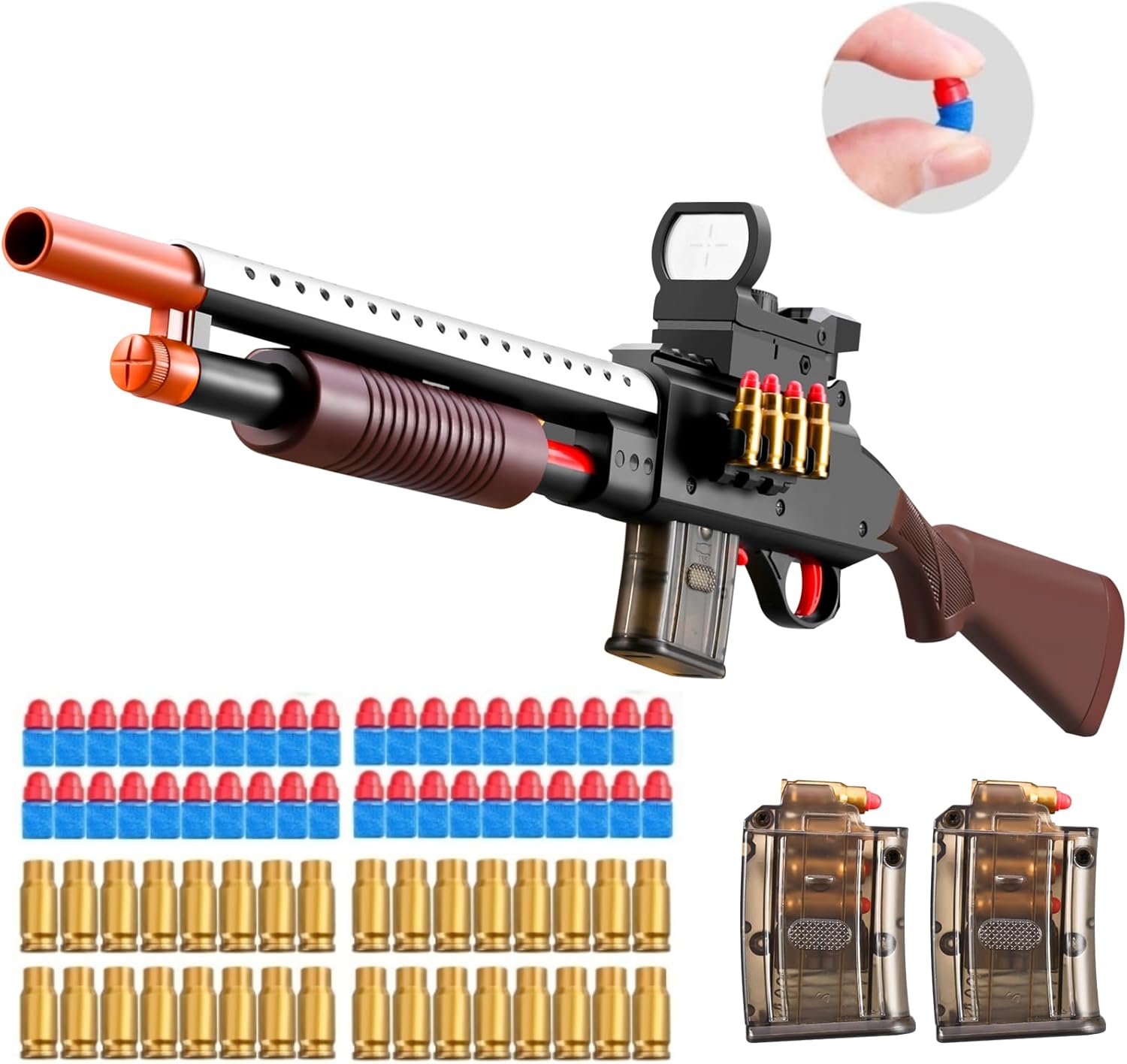 Escopeta de bombeo de juguete realista de barril de proyección, pistola de espuma blanda con aspecto de bala, rifle de francotirador real con