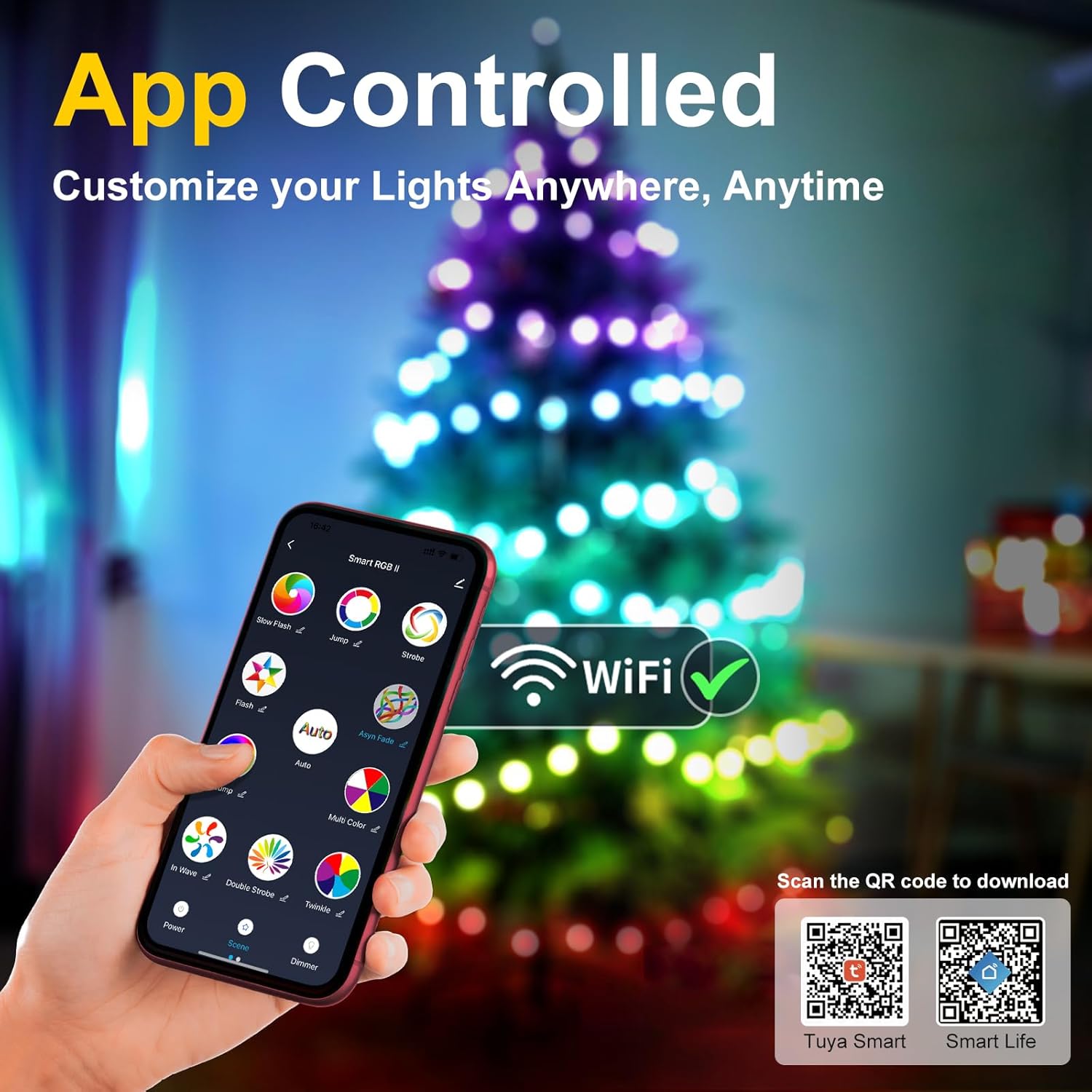 Quanquer Luces de Navidad inteligentes para exteriores, 196 pies, 600 LED RGB inteligentes WiFi que cambian de color, luces de Navidad controladas