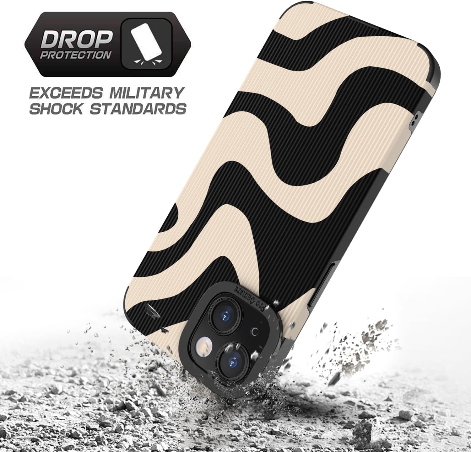 Compatible con iPhone 13 – Funda de silicona con diseño de ondas para mujeres y niñas, funda de silicona de TPU suave con diseño de cebra para
