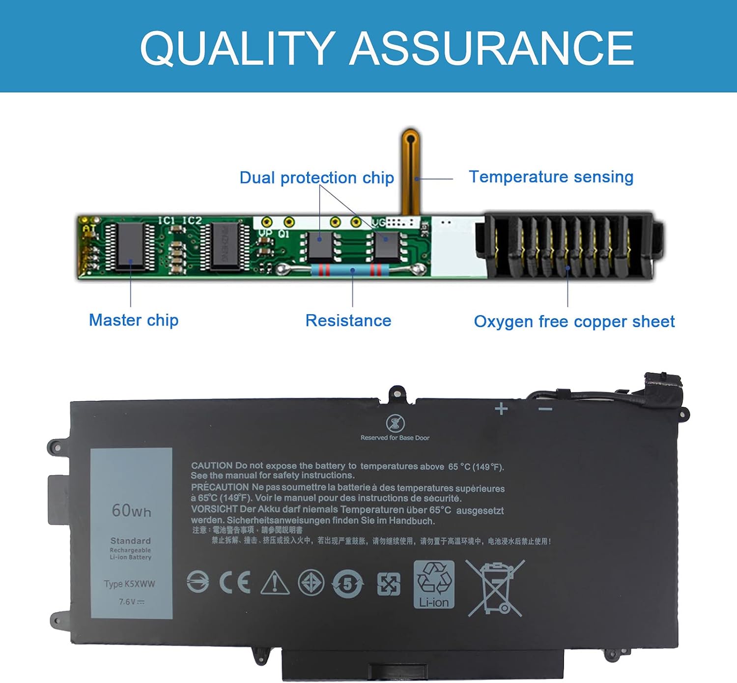 Uziyockn 60Wh K5XWW – Batería para portátil Dell Latitude 5289 7389 7390 2 en 1 Series Latitude 12 5000 E5289 L3180 Series P29S001 P29S002 451-BBZC