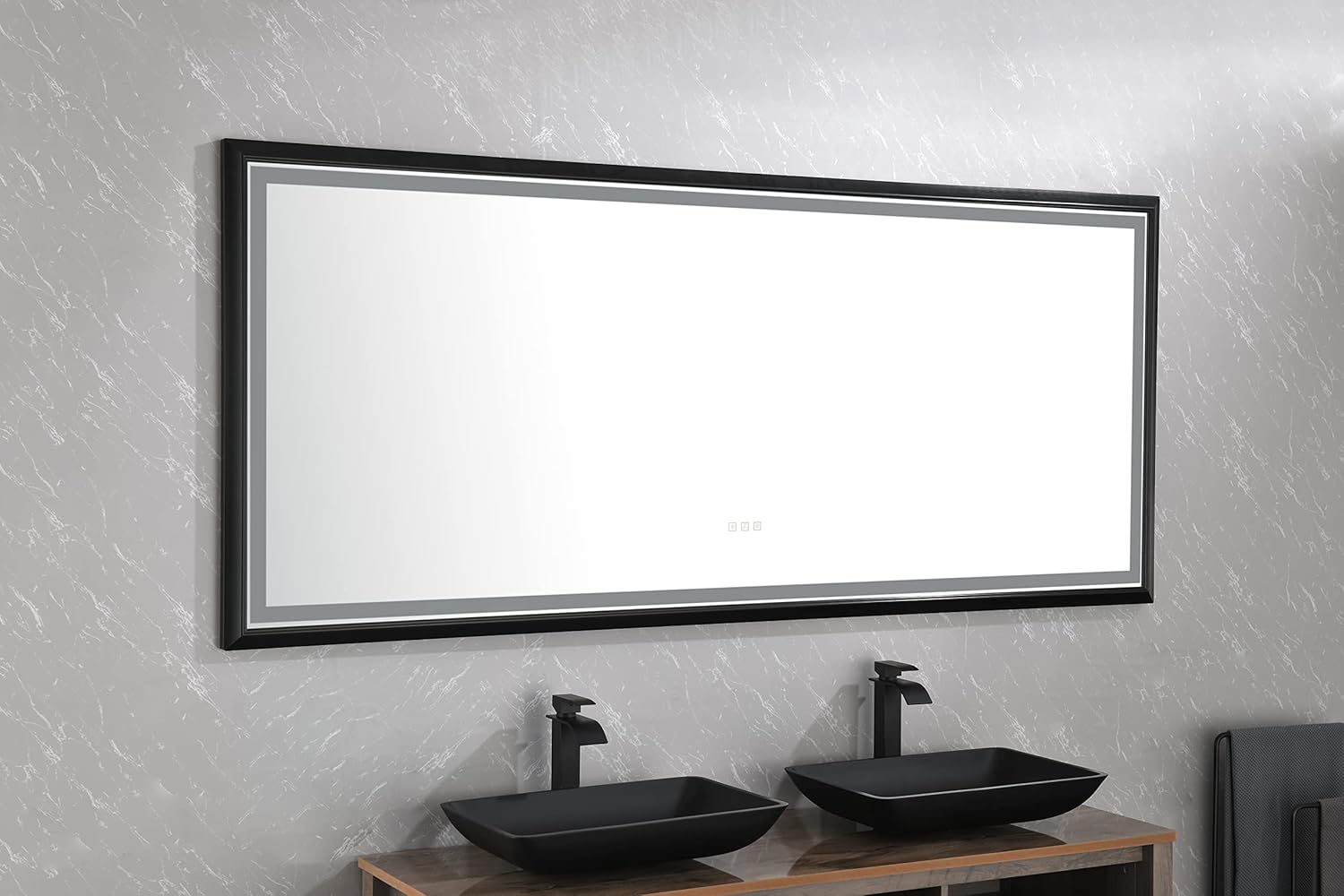 HomSof Espejo de baño LED súper brillante de 88 x 38 pulgadas con luces, espejo de marco de metal, espejo de tocador iluminado para pared, espejo