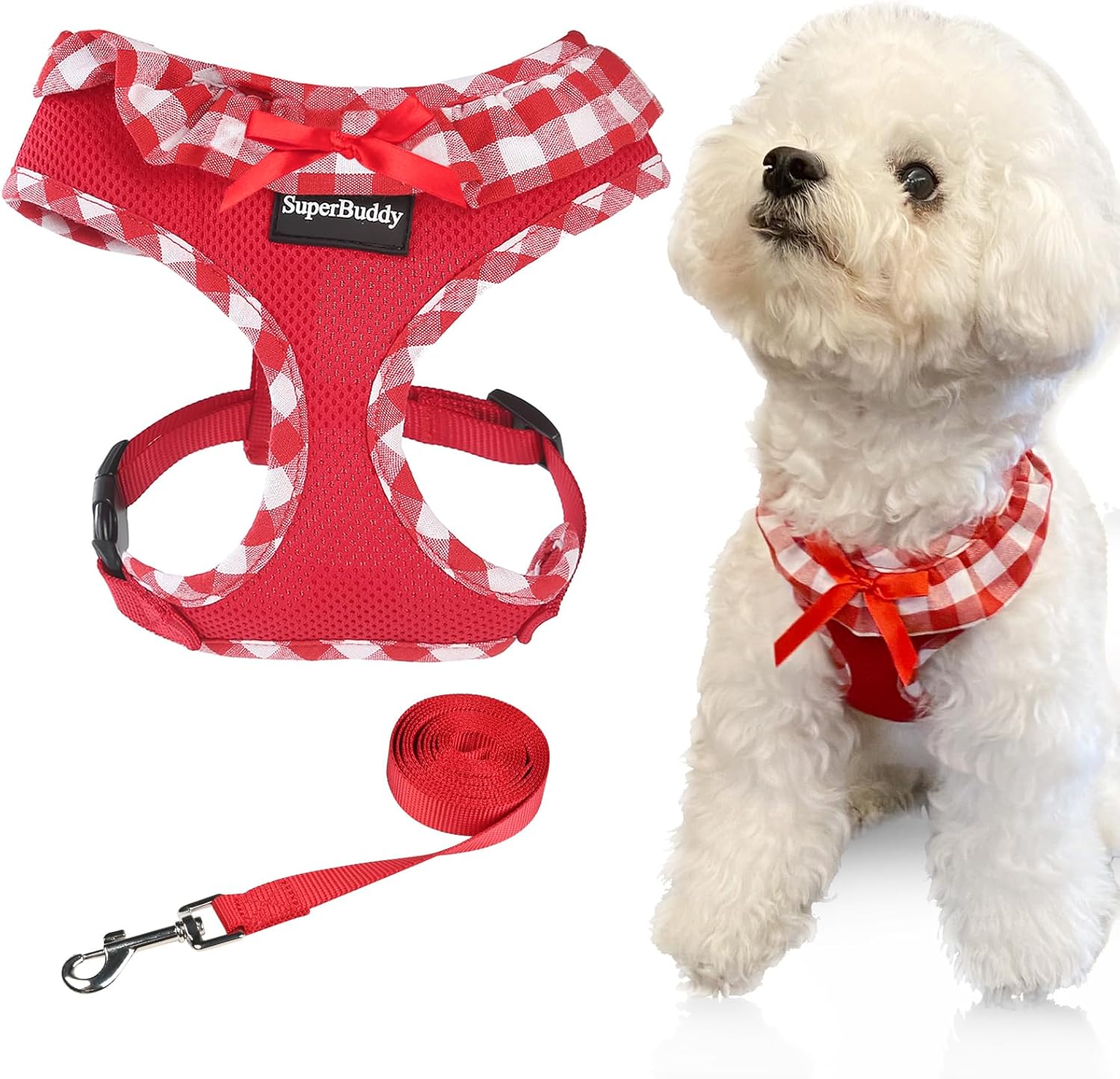 Arnés para perro de malla suave mejorado, arneses súper transpirables y ligeros para mascotas, para cachorros y perros al aire libre, arnés rojo