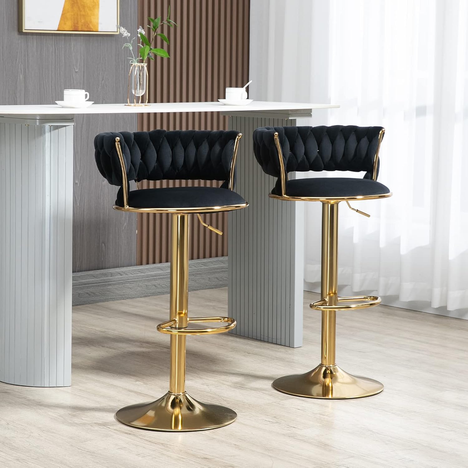 Deolme Taburetes de bar giratorios de terciopelo, taburetes de bar ajustables de altura de mostrador, taburetes de bar modernos con respaldo